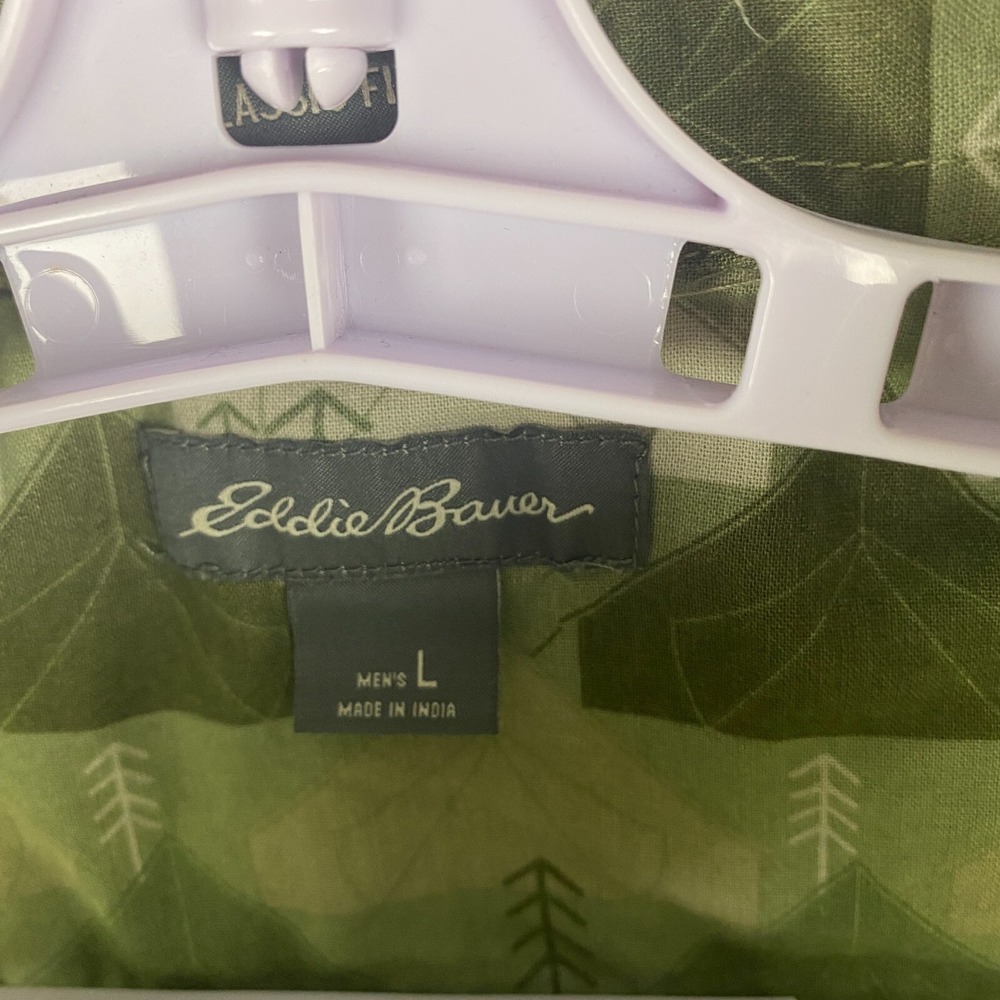 Eddie Bauer Mens Green Short Sleeve Baja Tent Print Button Down Shirt Size L - Picture 12 of 16